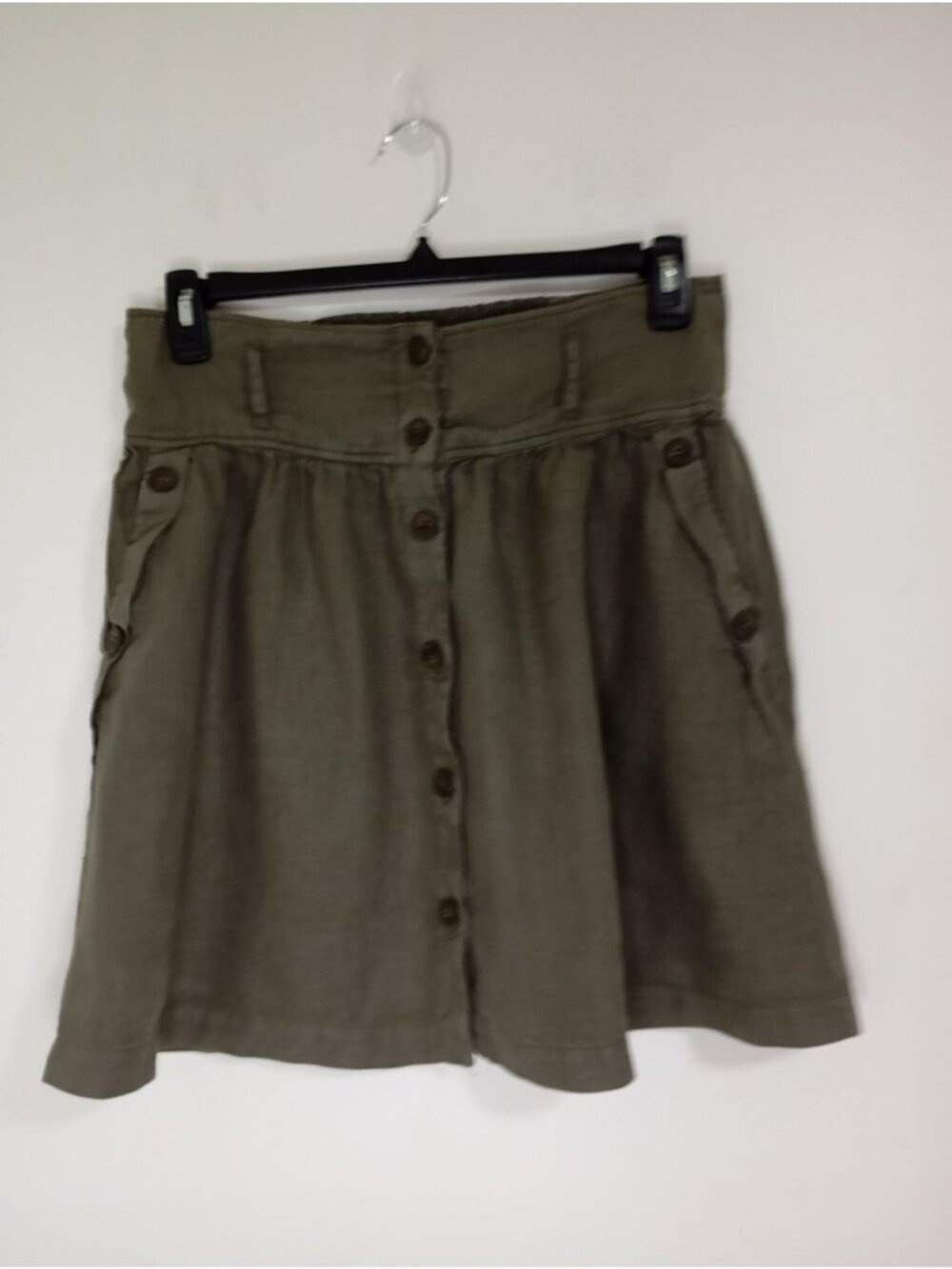 Zara Basic Skirt Button-Front 100% Linen Size XL Olive Green Womens